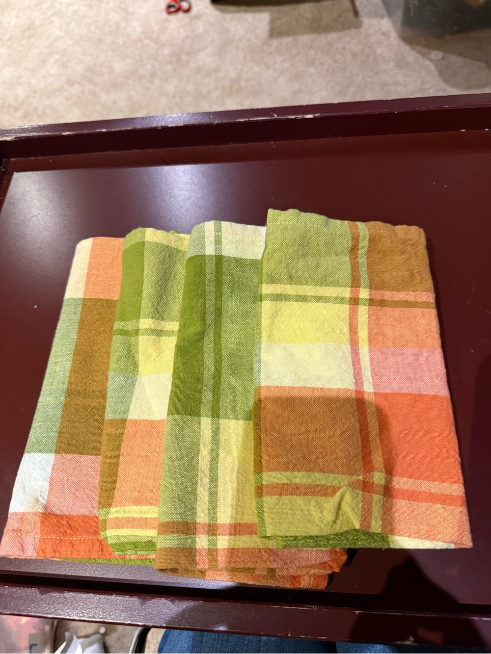 Set of 4 Vintage Plaid Cloth Napkins – Fall Harvest Orange, Green & Yellow